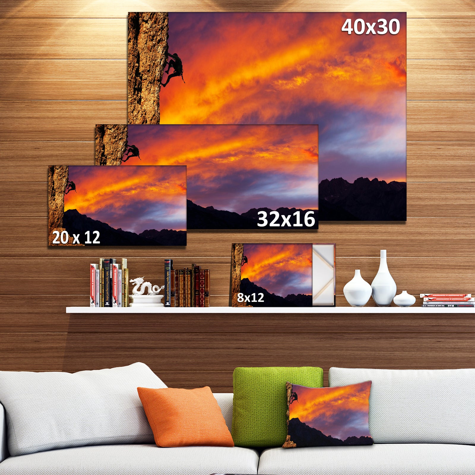 Climber on Sunset Background - Extra Large Landscape Canvas Art