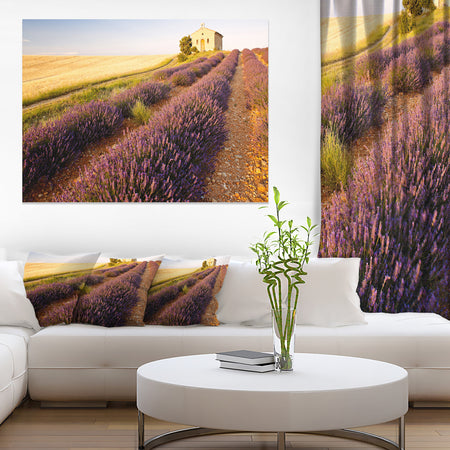 Chapel with Lavender and Grain Field - Large Flower Canvas Wall Art