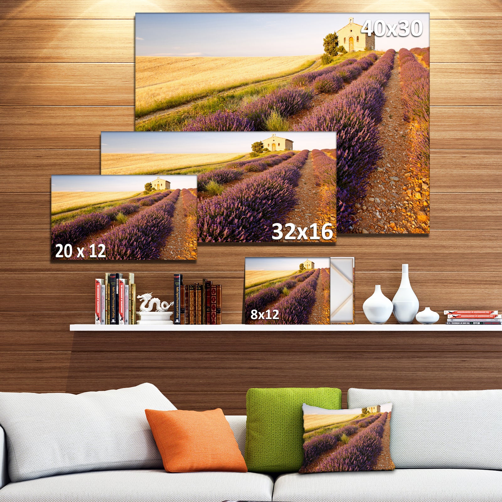 Chapel with Lavender and Grain Field - Large Flower Canvas Wall Art