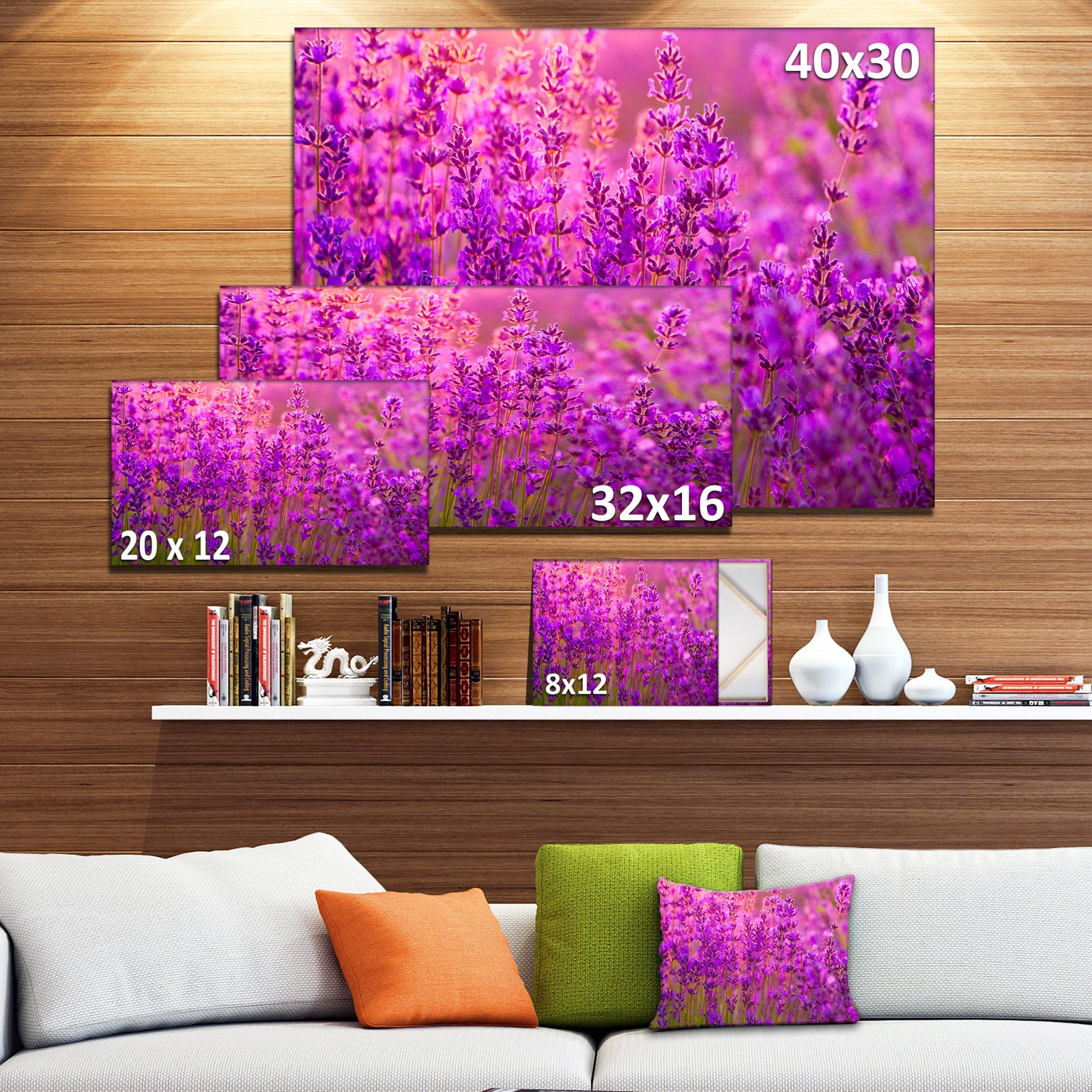 Bright Purple Lavender Field Tihany - Large Floral Canvas Art Print