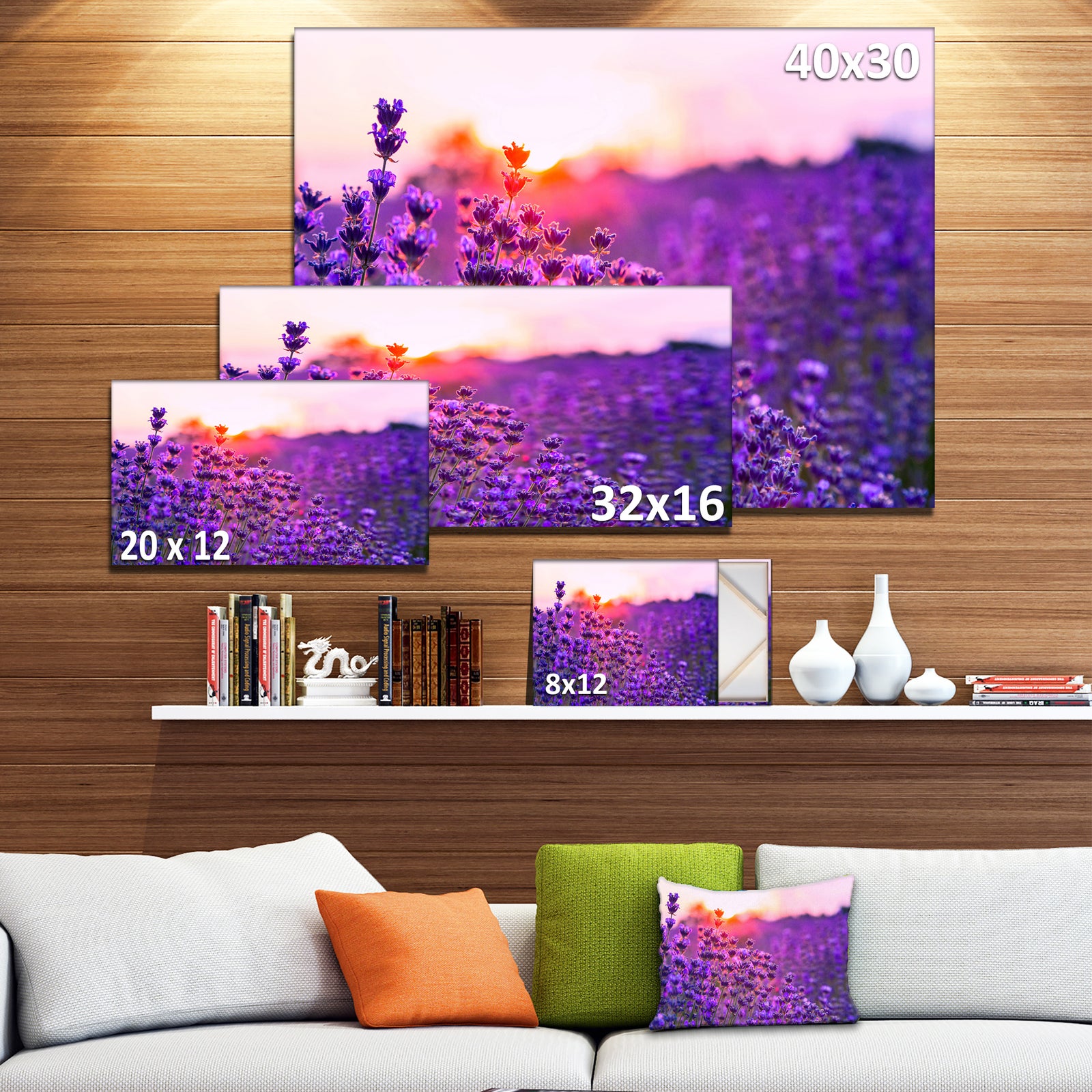 Summer Sunset over Lavender Field - Large Floral Canvas Art Print