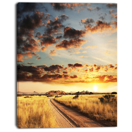 Cloudy African Prairie with Pathway - Extra Large Landscape Canvas Art