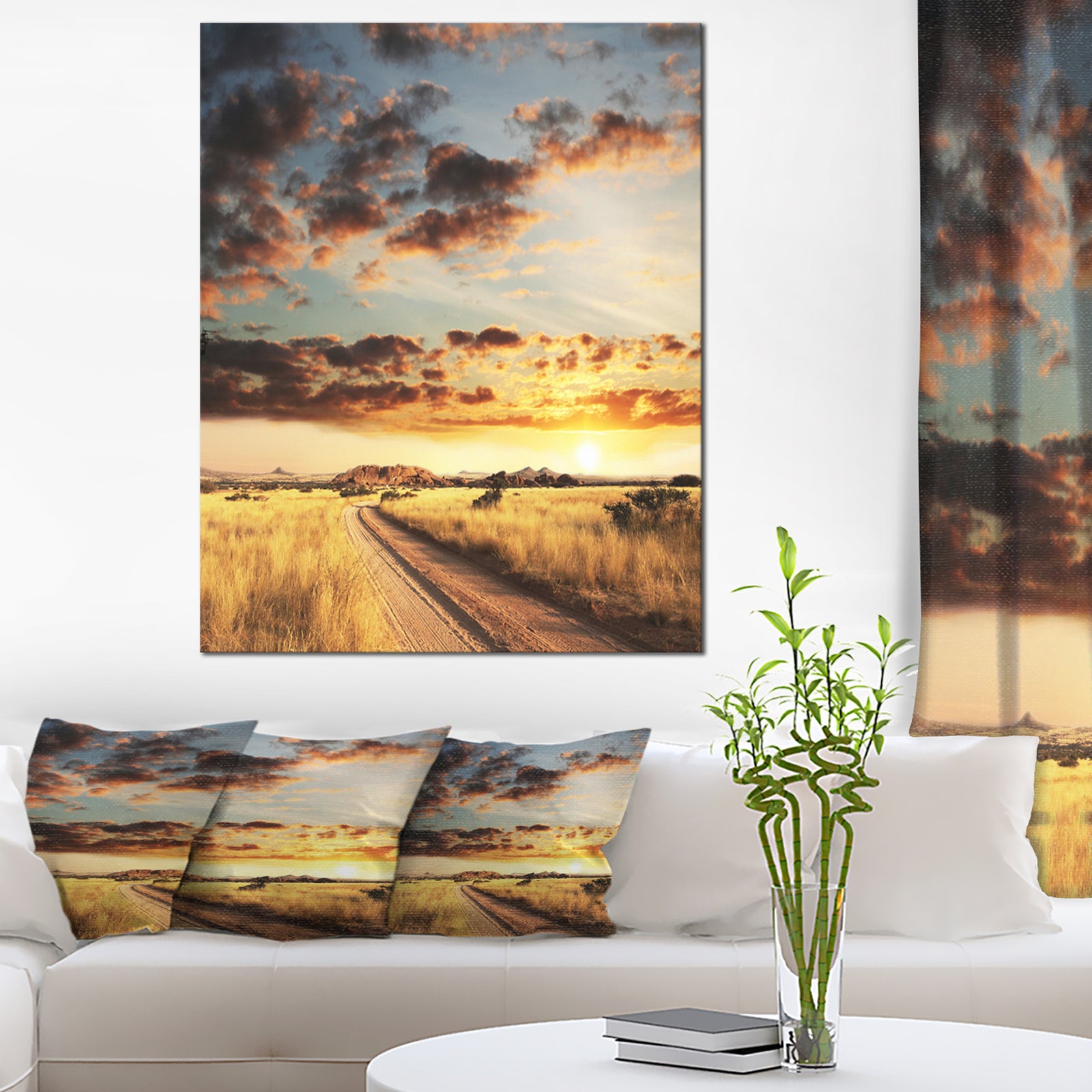 Cloudy African Prairie with Pathway - Extra Large Landscape Canvas Art