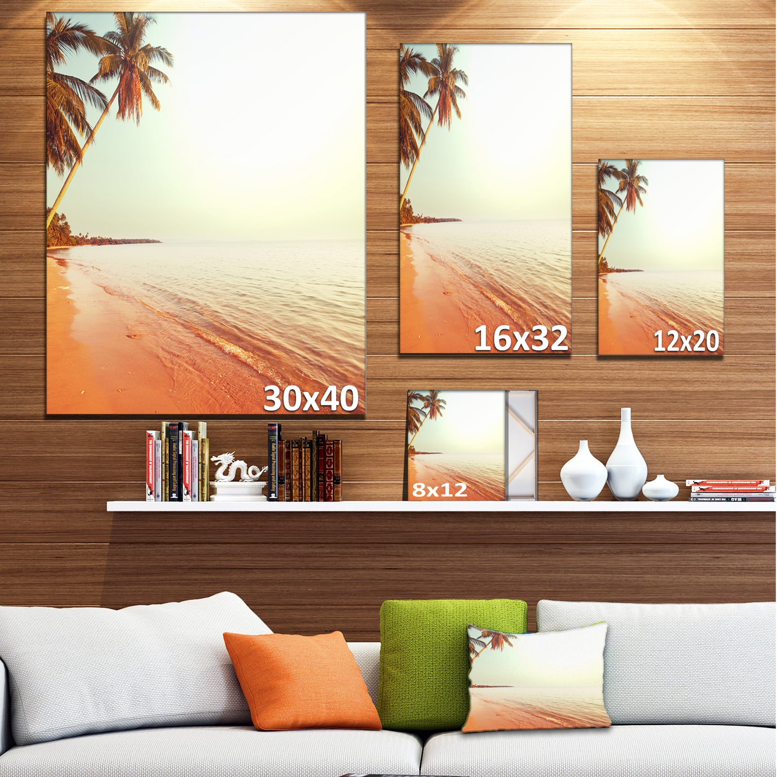 Serene Beach with Huge Palm Trees - Beach Canvas Wall Art