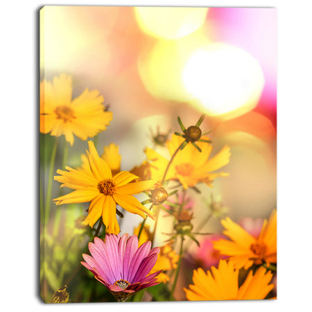 Blooming Yellow and Pink Flowers - Floral Artwork on Canvas