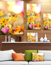 Blooming Yellow and Pink Flowers - Floral Artwork on Canvas