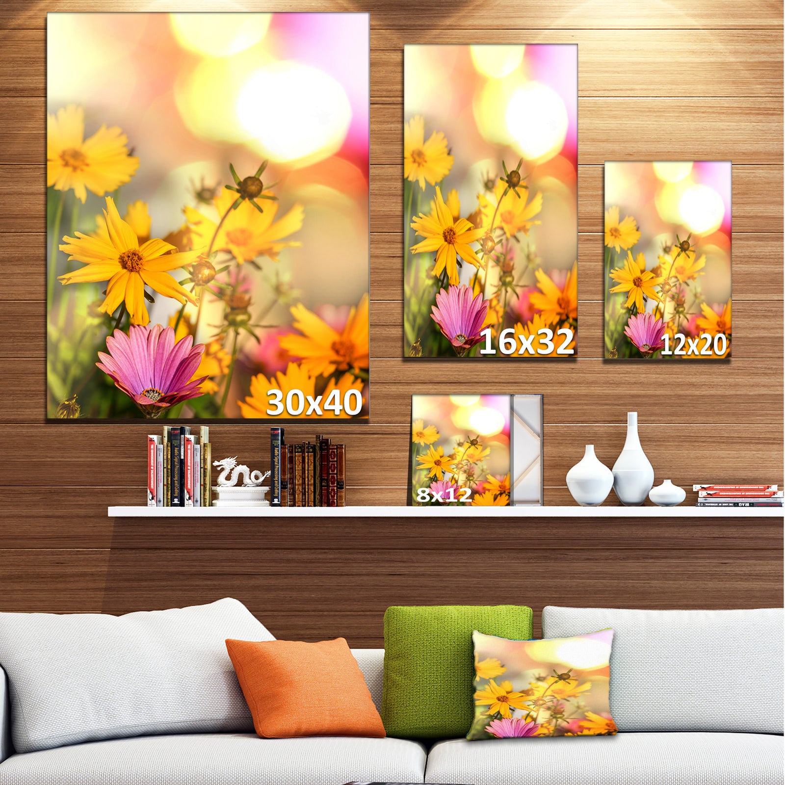 Blooming Yellow and Pink Flowers - Floral Artwork on Canvas