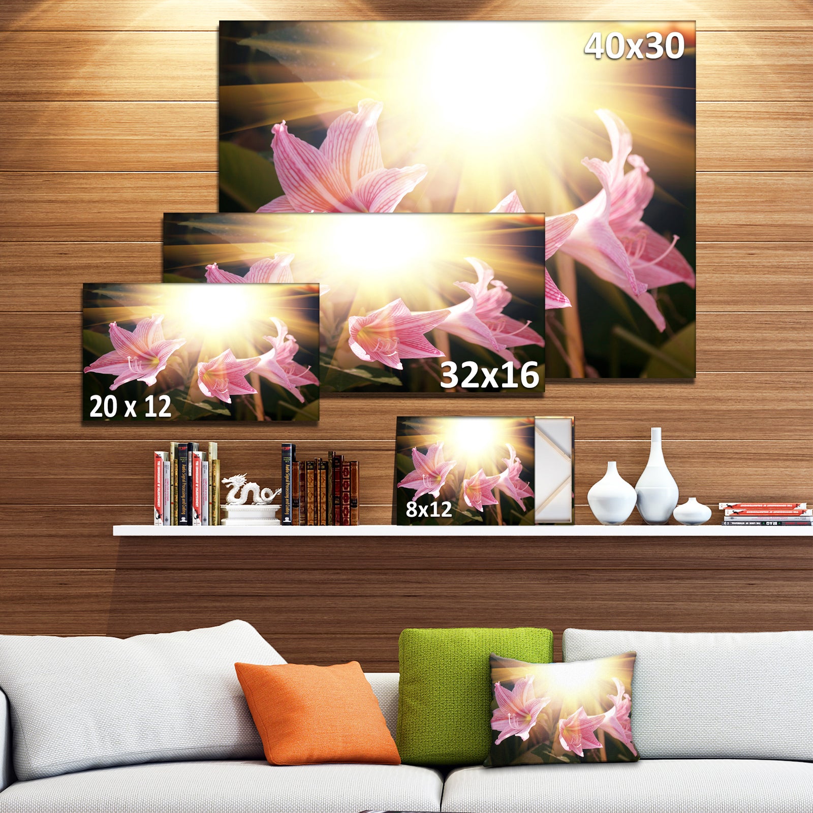 Large Pink Flowers with Sunlight - Large Flower Wall Artwork