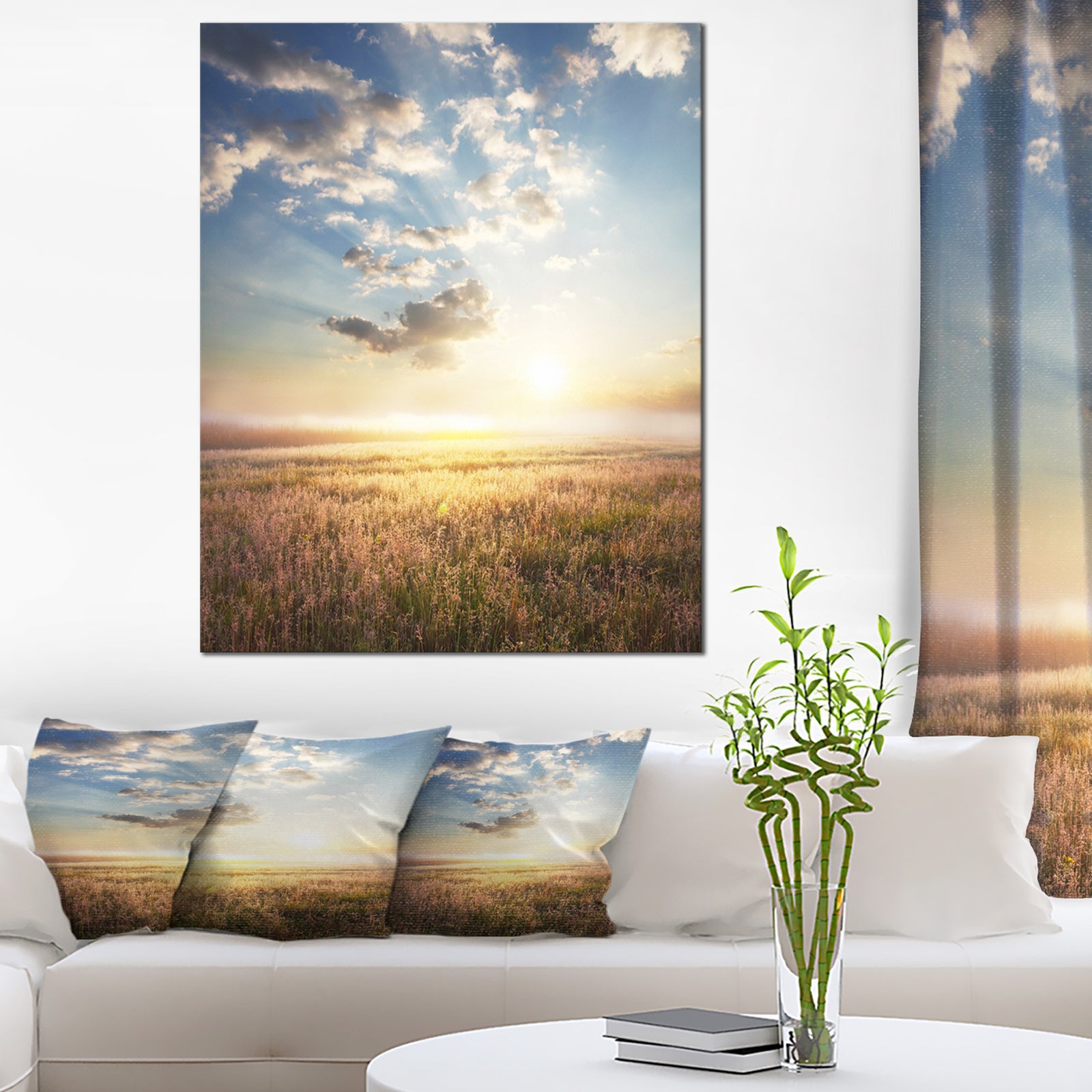 Mountain Meadow under overcast Sky - Landscape Art Print Canvas