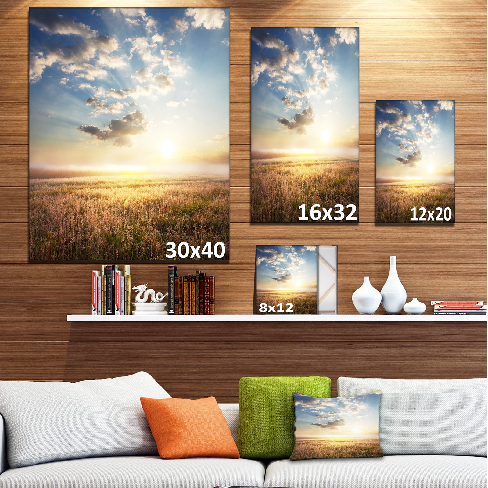 Mountain Meadow under overcast Sky - Landscape Art Print Canvas
