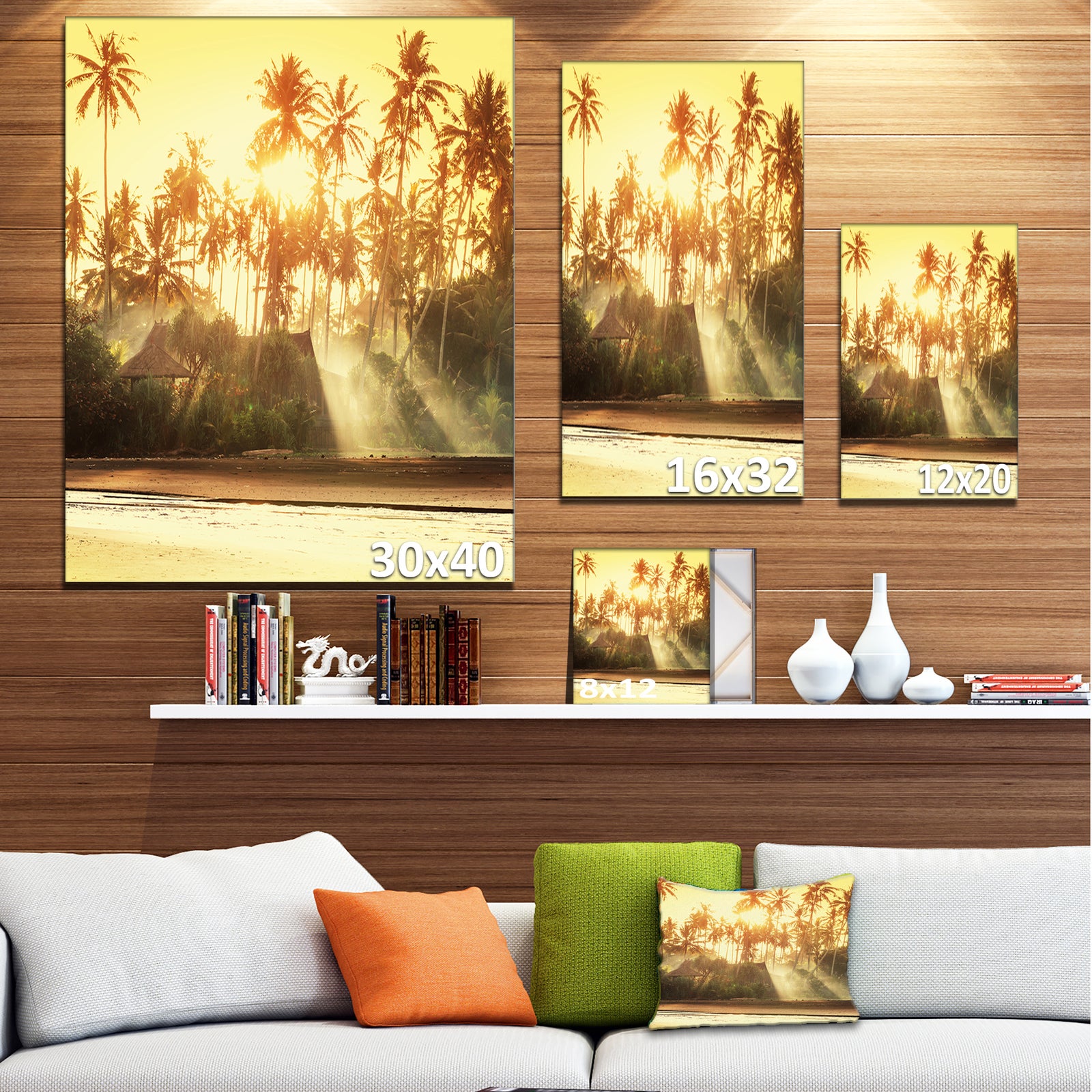 Bamboo Huts on Tropical Island - Landscape Art Print Canvas