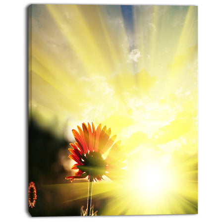 Flower Against Bright Yellow Sunset - Modern Flower Canvas Art Print