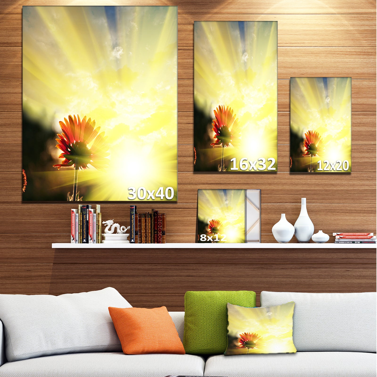 Flower Against Bright Yellow Sunset - Modern Flower Canvas Art Print