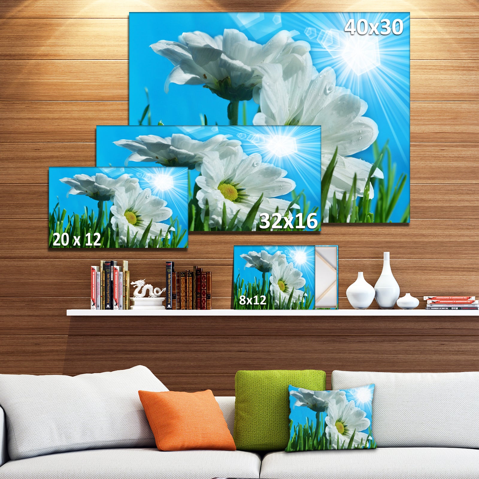 Beautiful Chamomiles in Bright Sunlight - Modern Flower Canvas Art Print