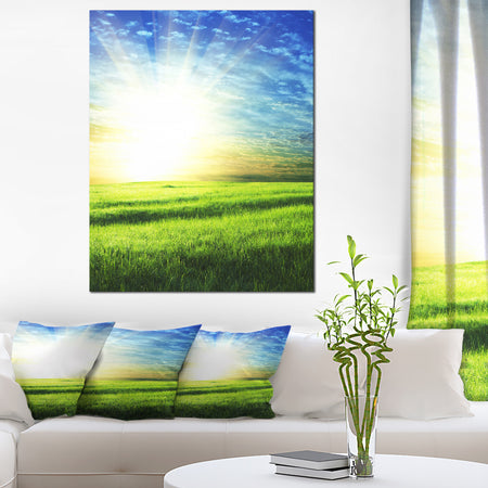 Bright Green Field At Sunrise - Oversized Landscape Canvas Art