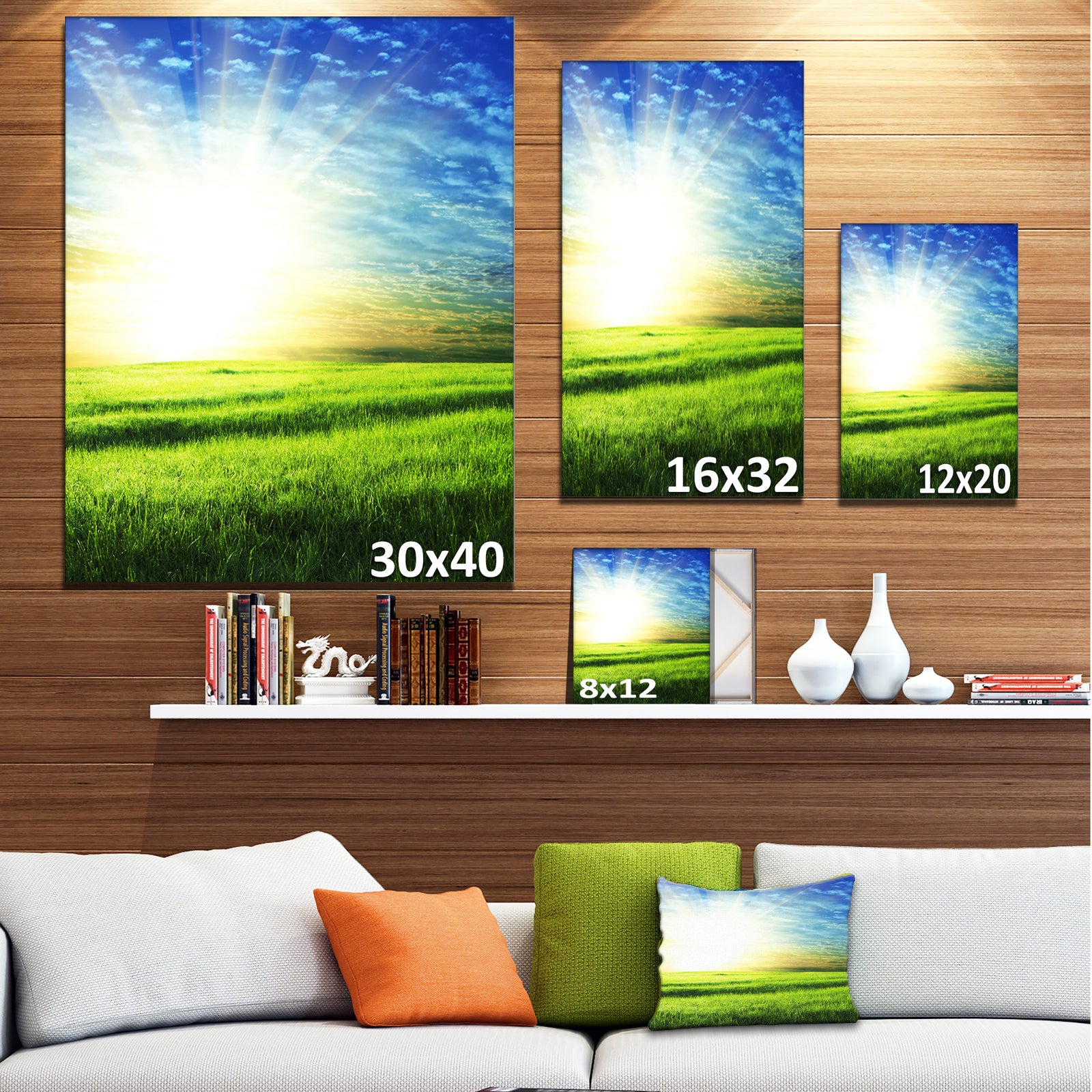 Bright Green Field At Sunrise - Oversized Landscape Canvas Art