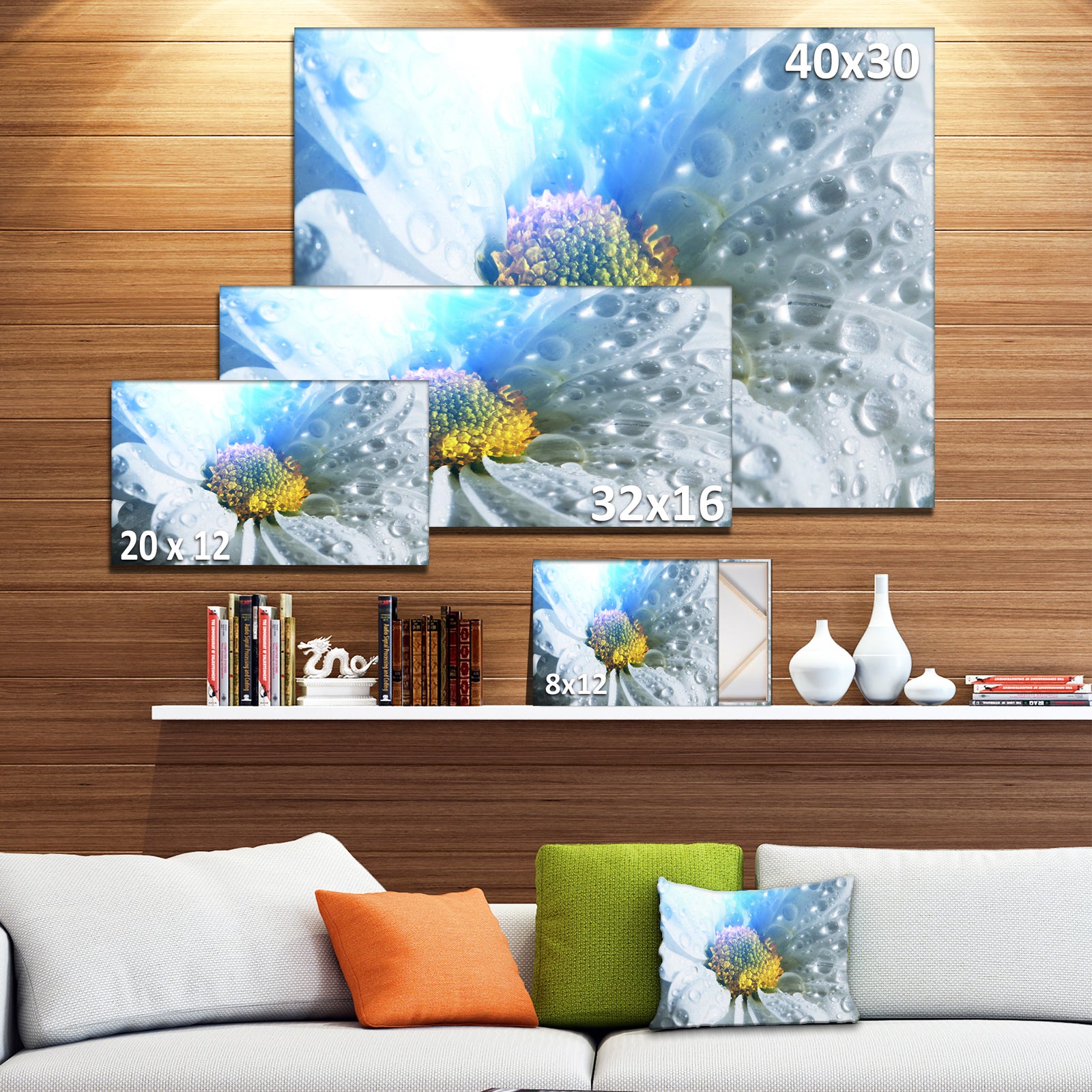 Large White Flower with Raindrops - Modern Flower Canvas Art Print