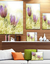 Large Purple Flowers in Green Grass - Modern Flower Canvas Art Print