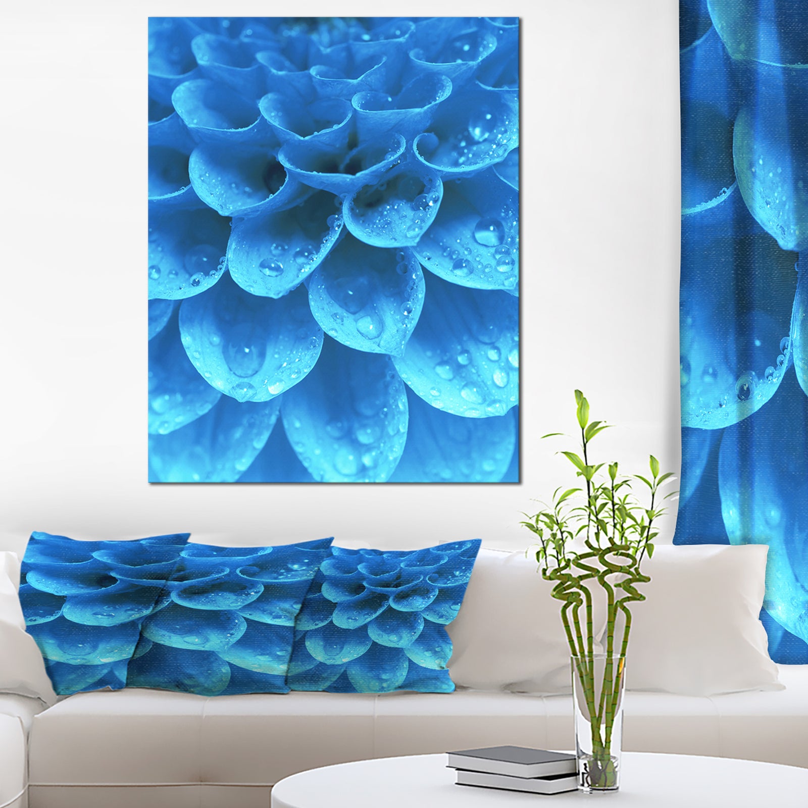 Large Light Blue Flower and Petals - Modern Floral Canvas Wall Art