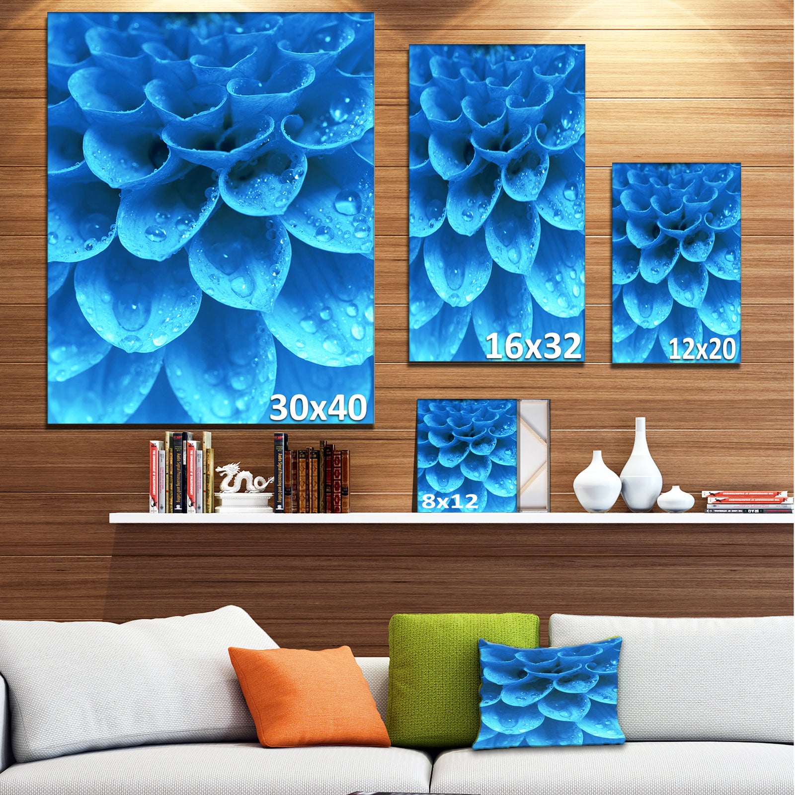 Large Light Blue Flower and Petals - Modern Floral Canvas Wall Art