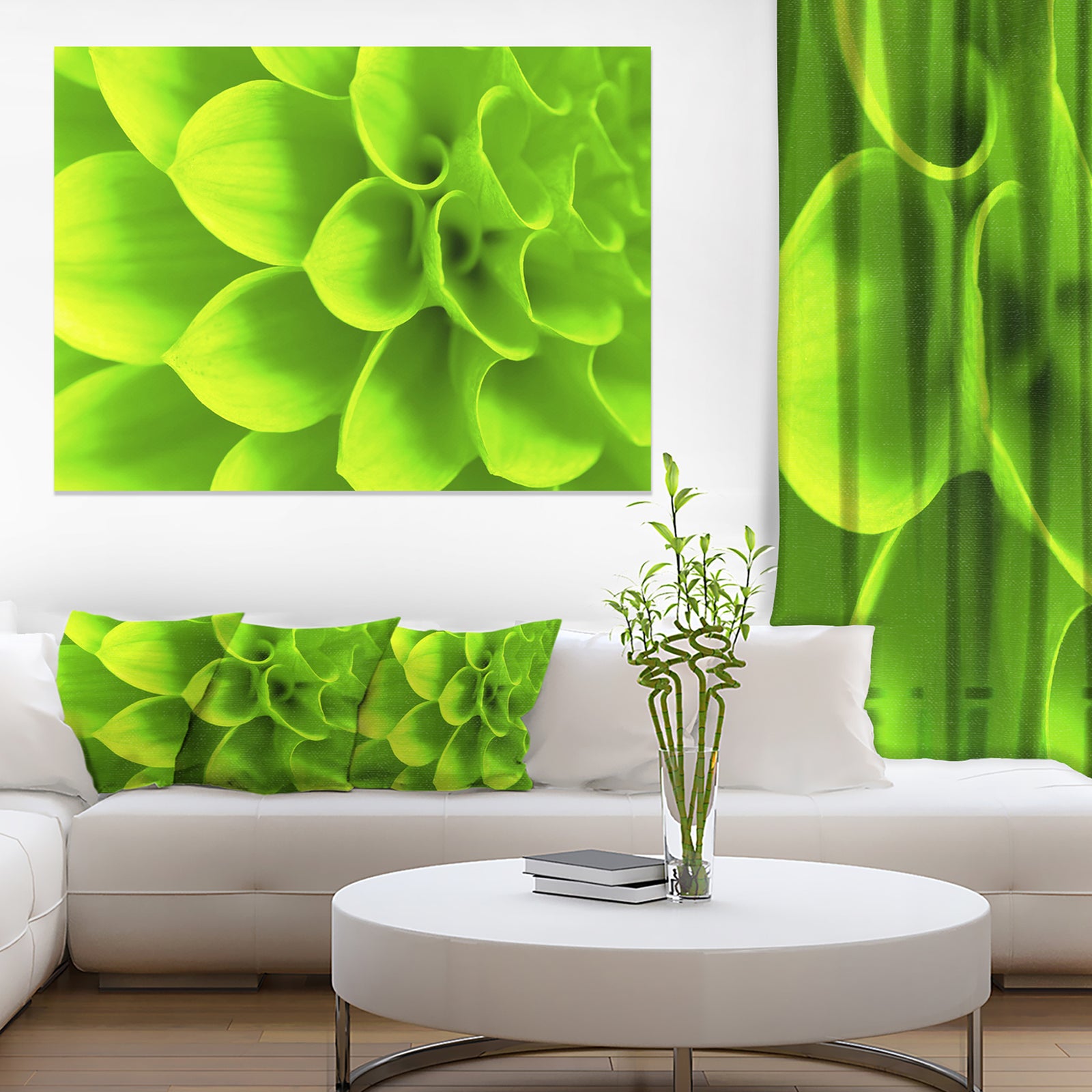 Bright Green Flower Petals - Modern Floral Canvas Wall Art