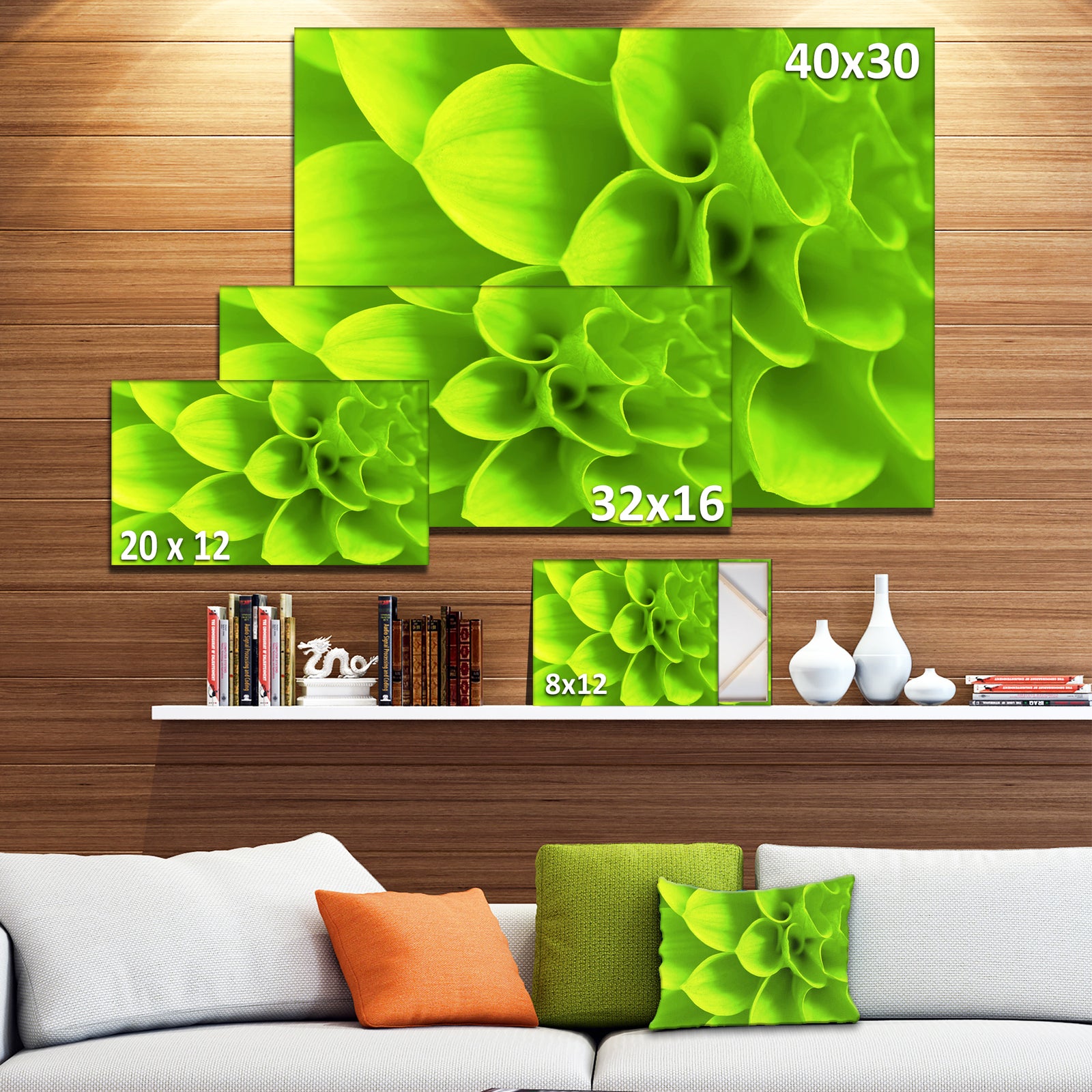 Bright Green Flower Petals - Modern Floral Canvas Wall Art
