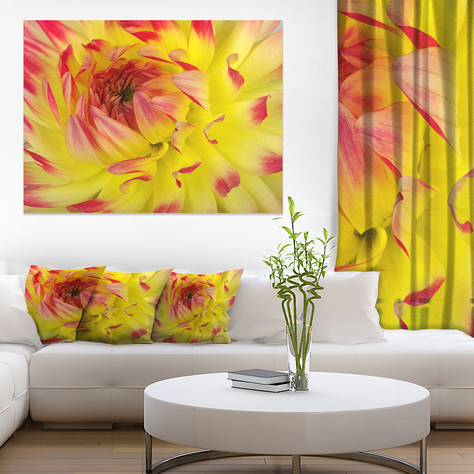 Smooth Yellow Red Flower Petals - Extra Large Floral Canvas Art