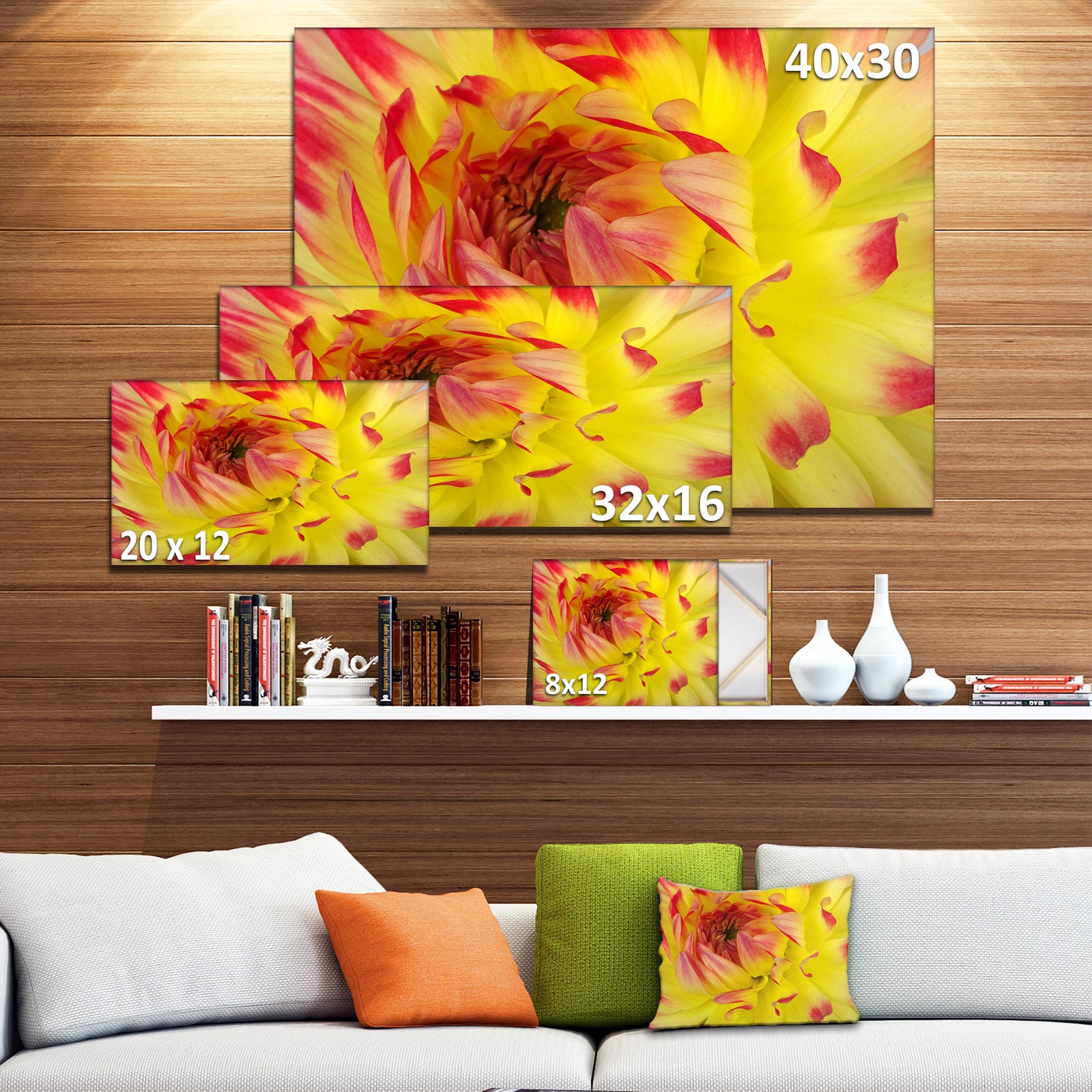 Smooth Yellow Red Flower Petals - Extra Large Floral Canvas Art