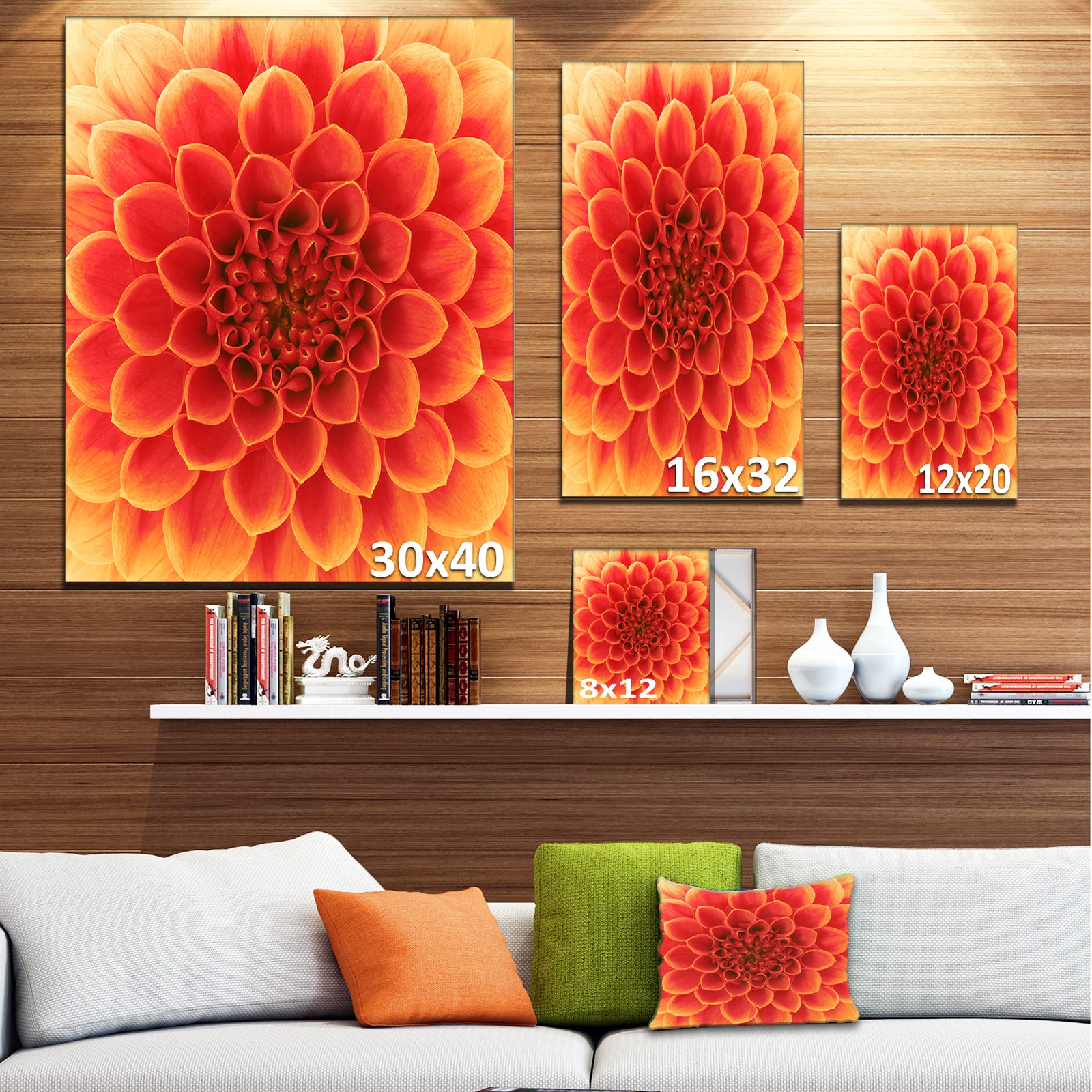 Abstract Orange Flower Design - Extra Large Floral Canvas Art