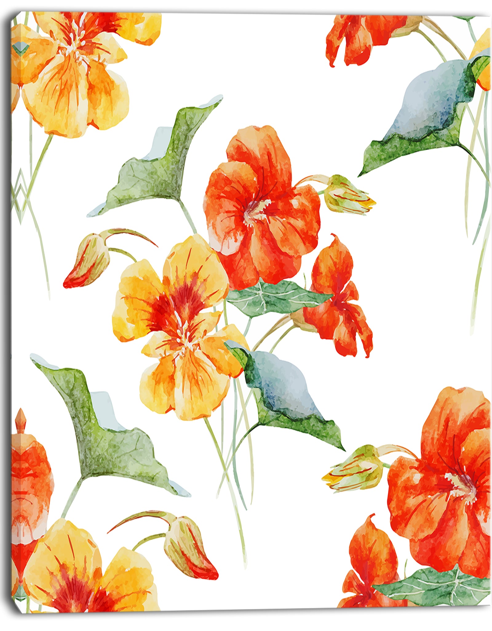 Watercolor Nasturtium Flower Pattern - Extra Large Floral Canvas Art