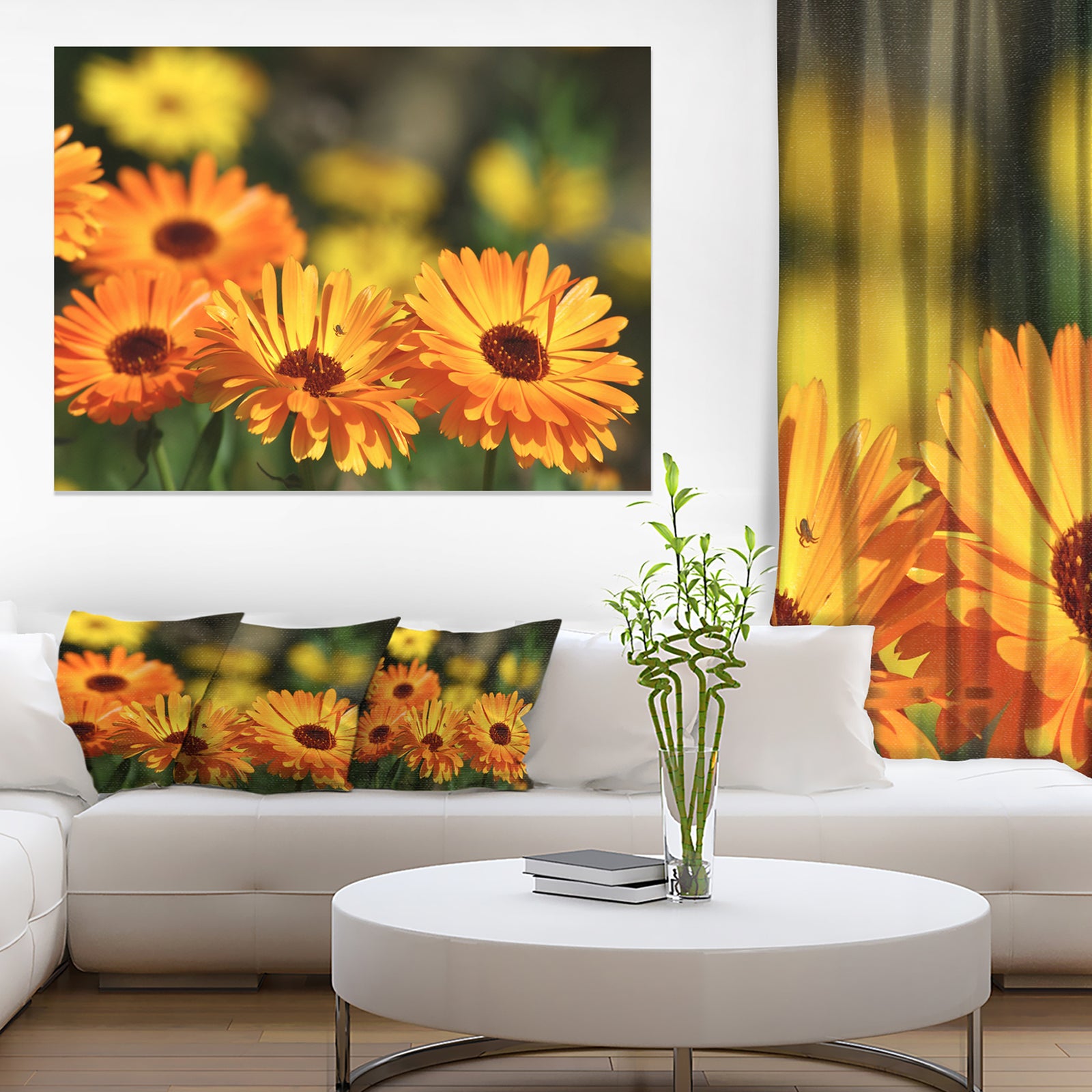 Blooming Orange Marigold Flowers - Extra Large Floral Canvas Art