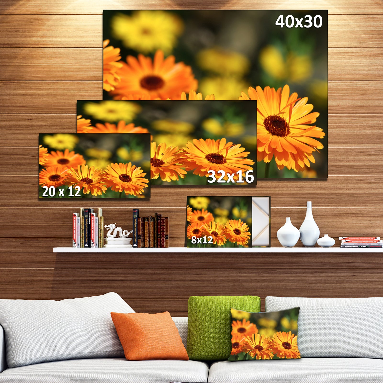 Blooming Orange Marigold Flowers - Extra Large Floral Canvas Art
