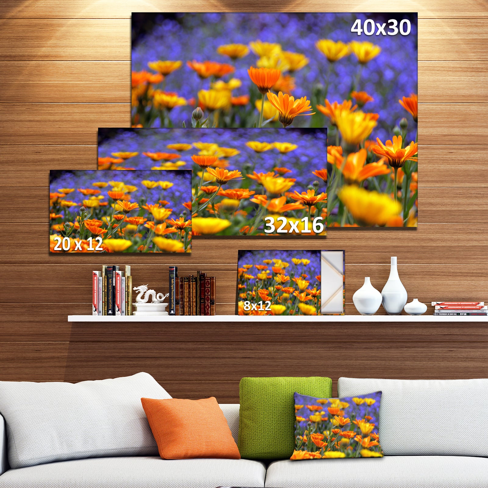 Yellow Orange Flower Garden - Extra Large Floral Canvas Art