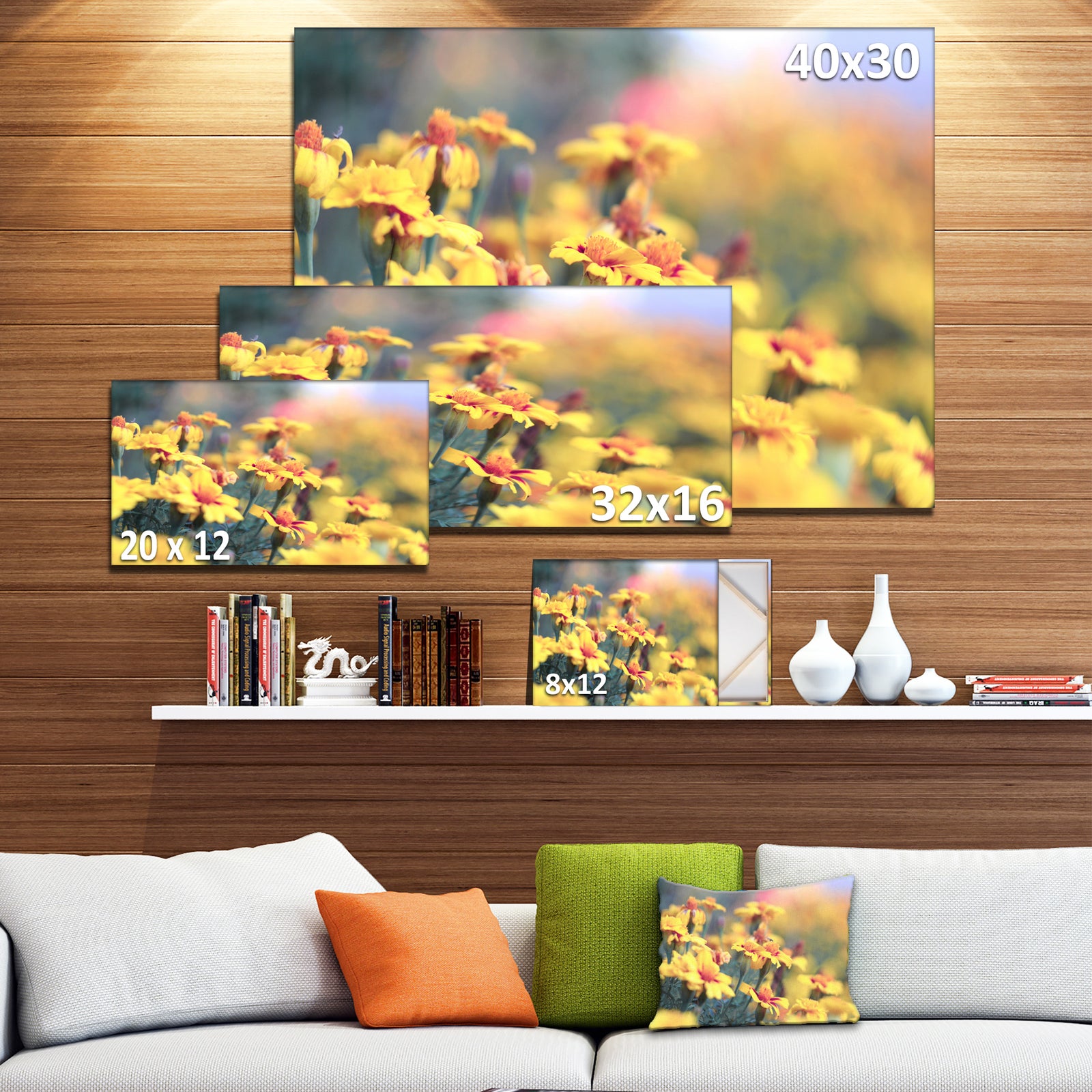 Pale Yellow Marigold Flowers - Extra Large Floral Canvas Art