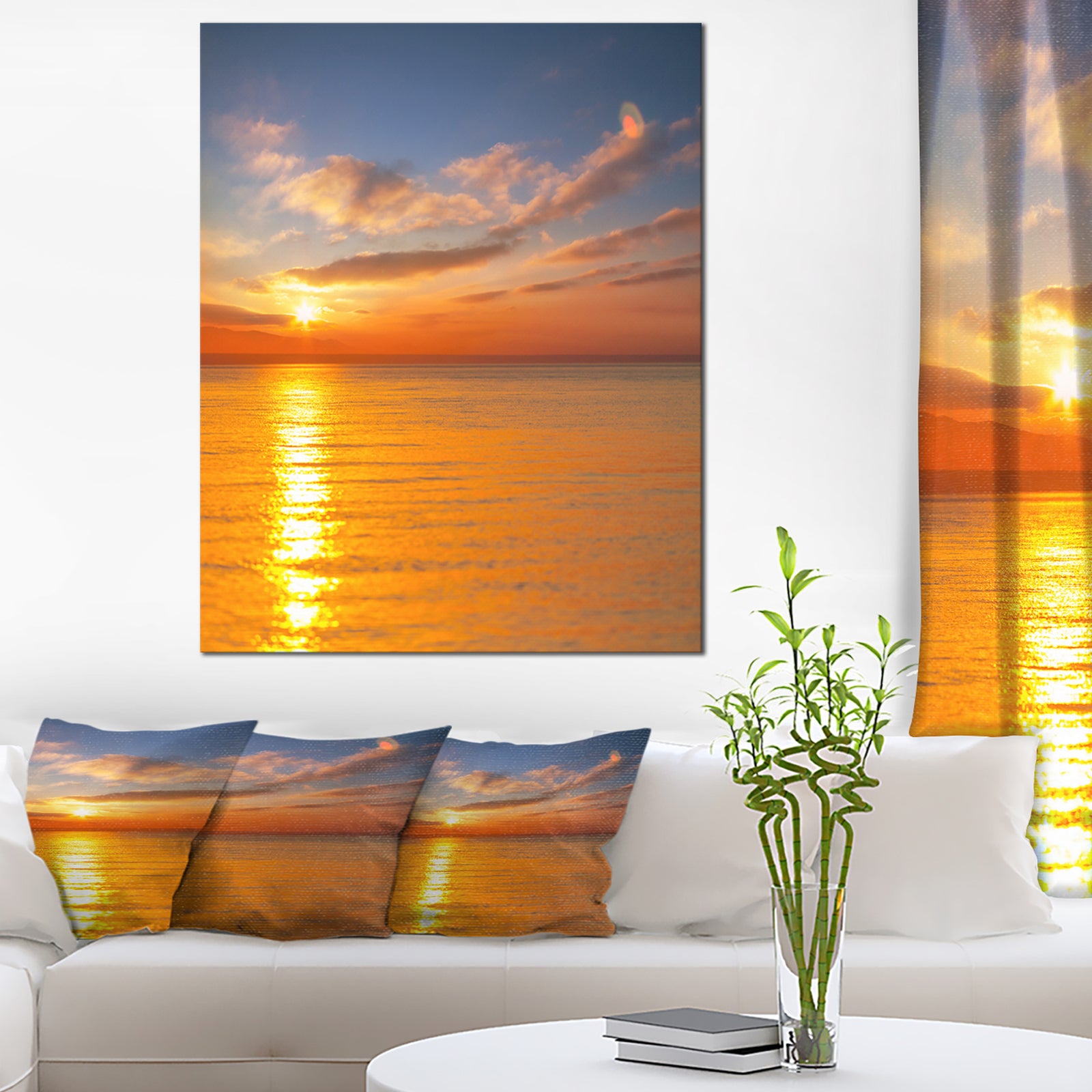 Beautiful Sunset Reflecting in Sea - Large Seashore Canvas Print