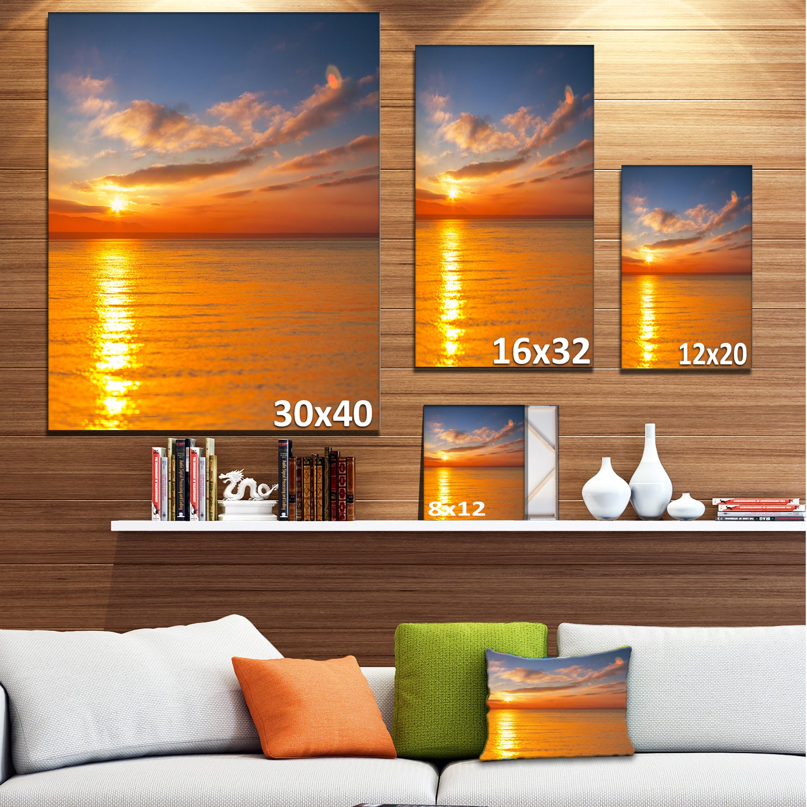 Beautiful Sunset Reflecting in Sea - Large Seashore Canvas Print