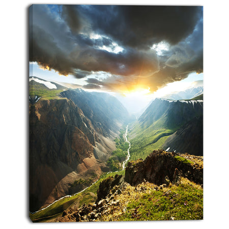 Clouds Touching Mountains At Sunset - Oversized Landscape Canvas Art