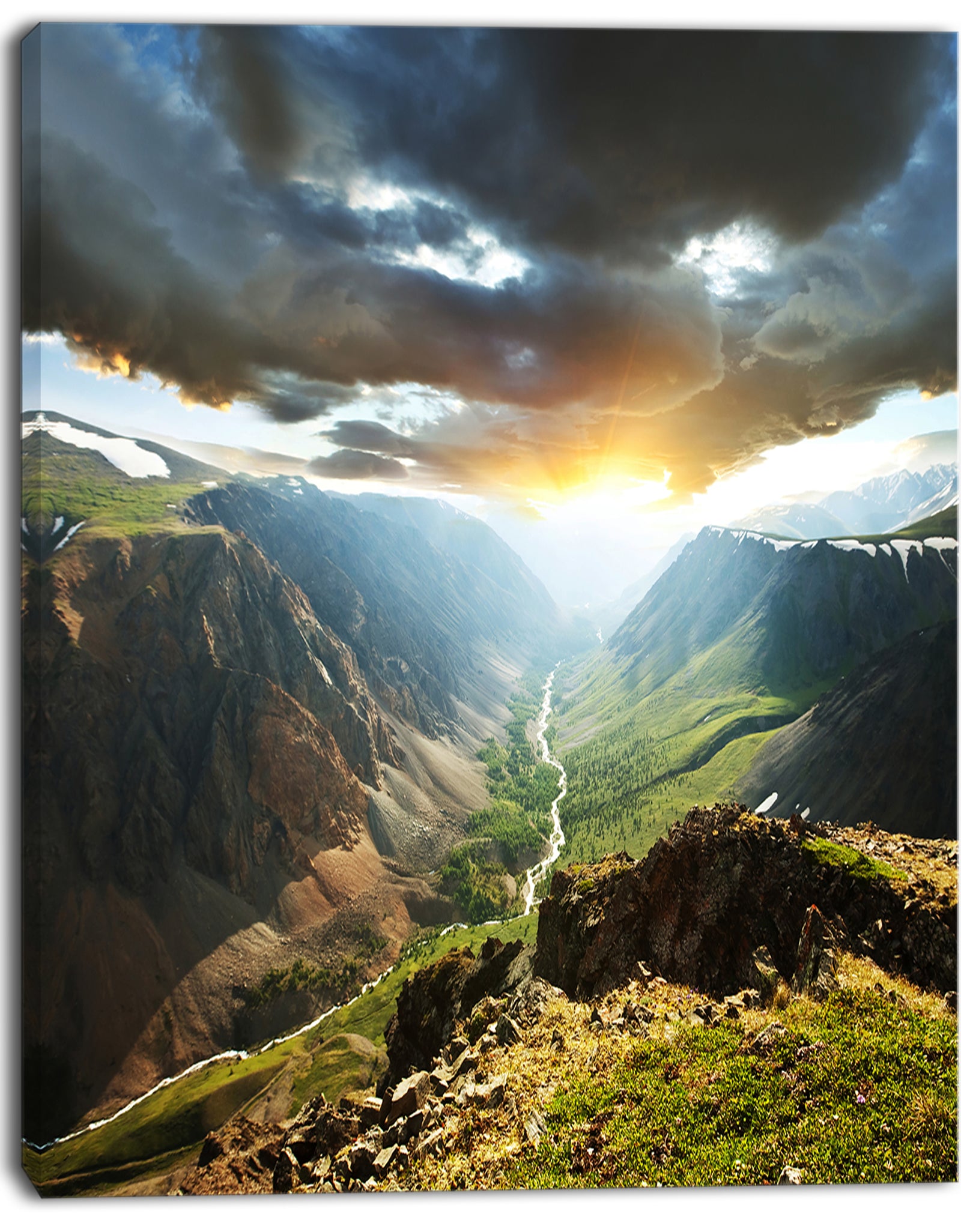 Clouds Touching Mountains At Sunset - Oversized Landscape Canvas Art