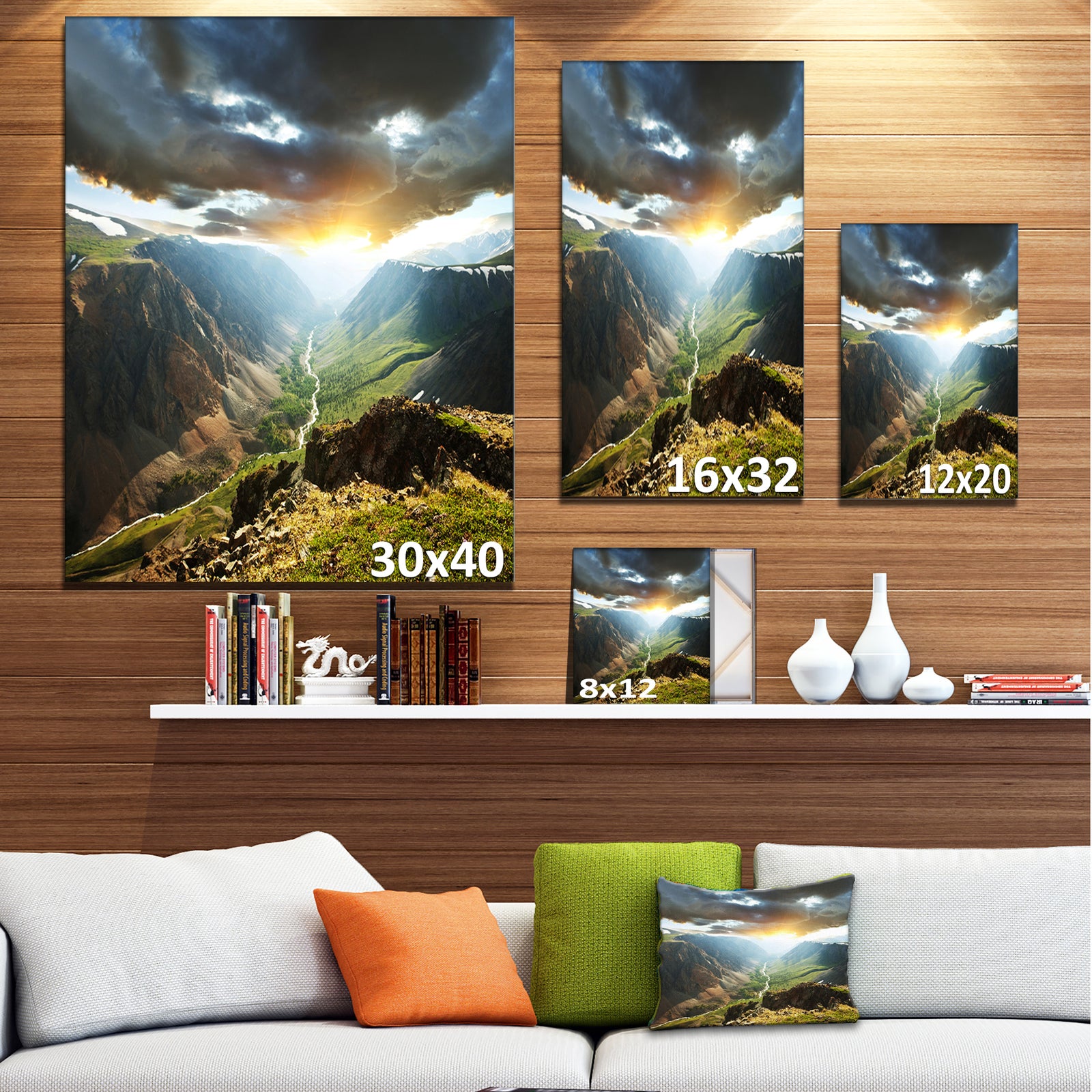Clouds Touching Mountains At Sunset - Oversized Landscape Canvas Art