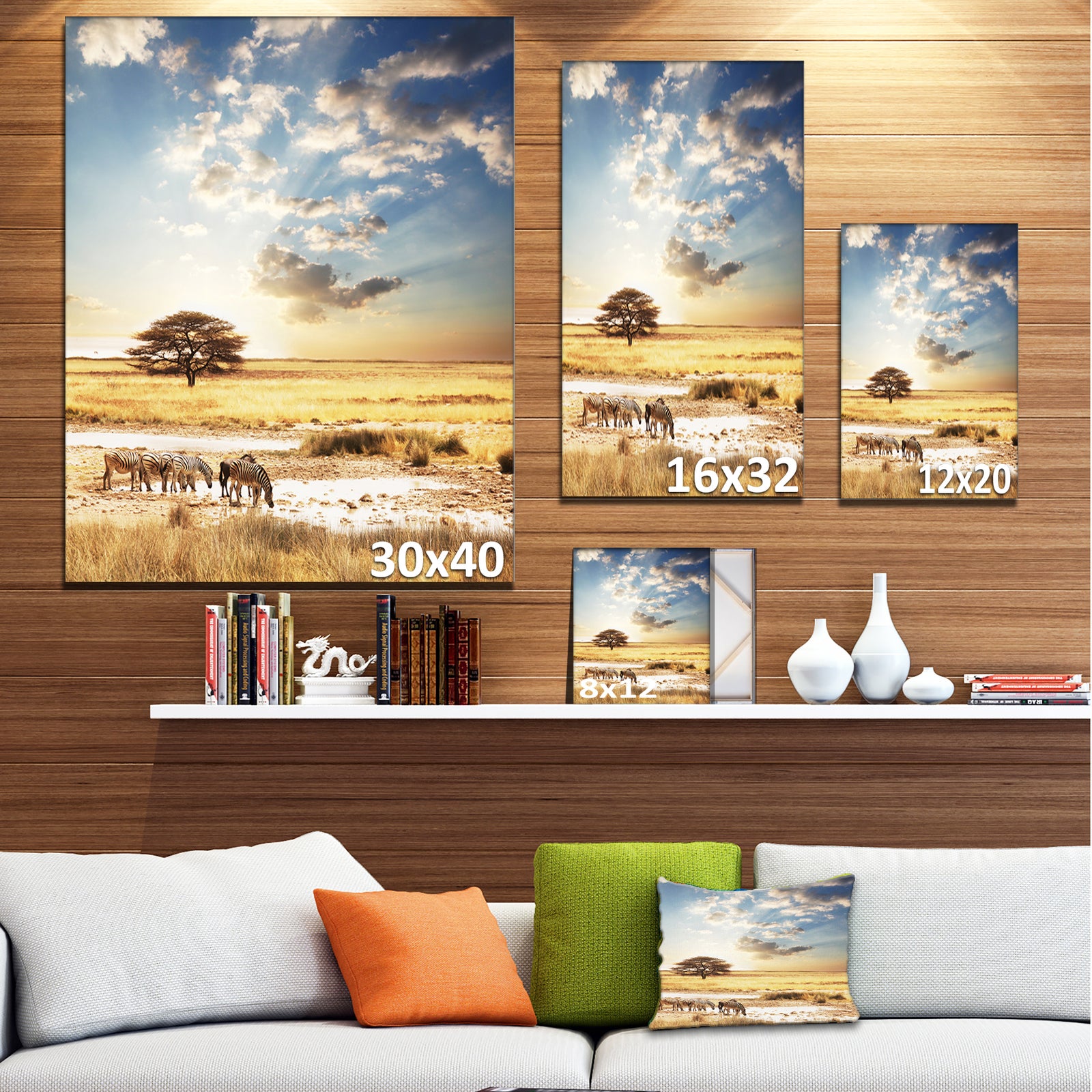 African Zebras Drinking Water - Extra Large African Art Print