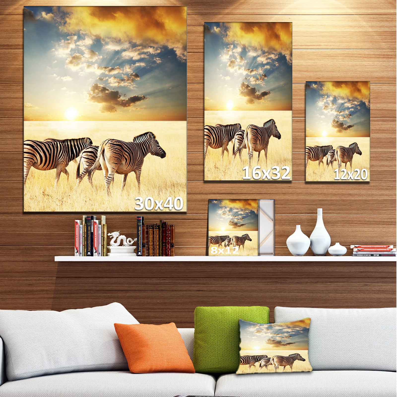Zebras Walking in African Grassland - African Wall Art Print
