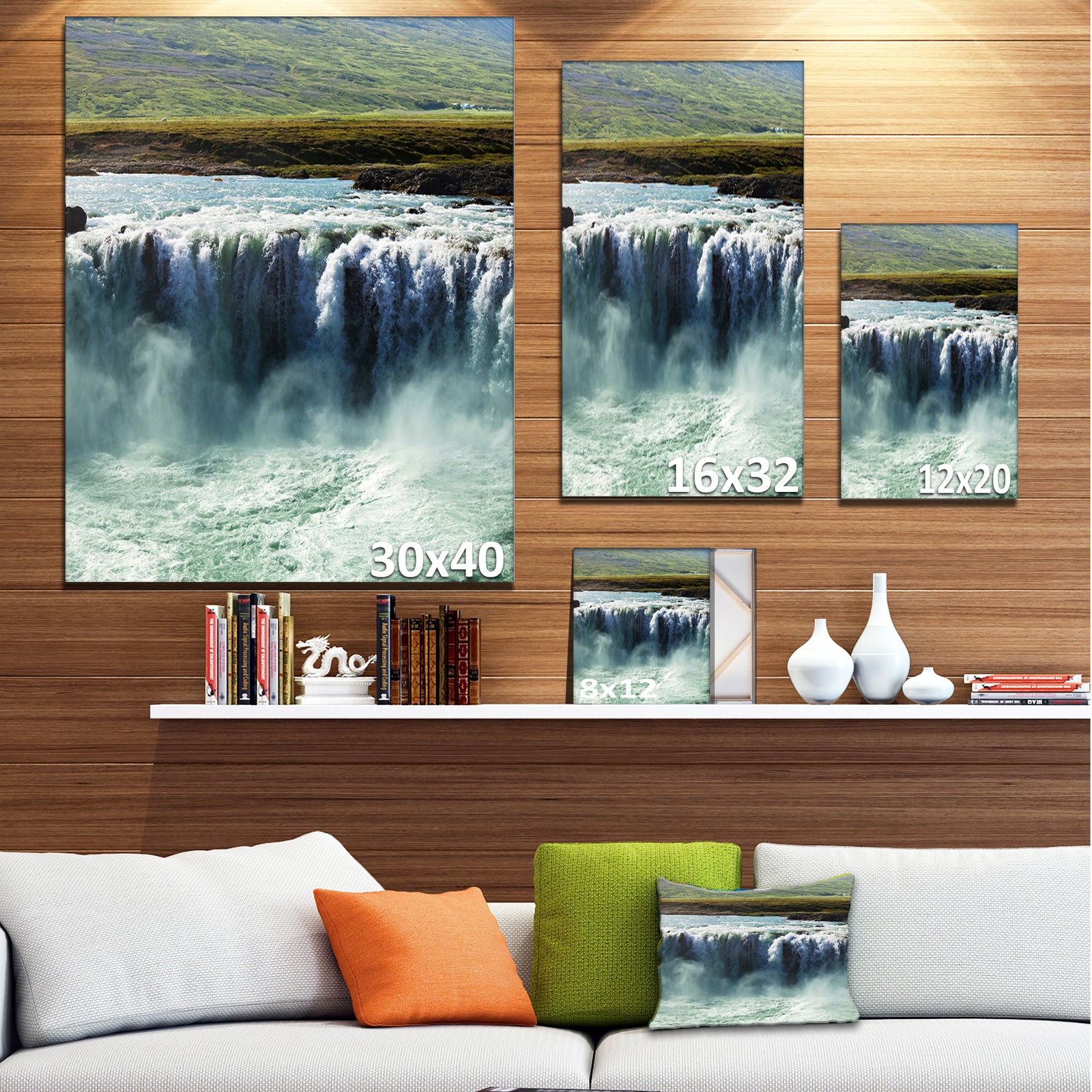 Amazing Waterfalls in Iceland - Oversized Landscape Canvas Art