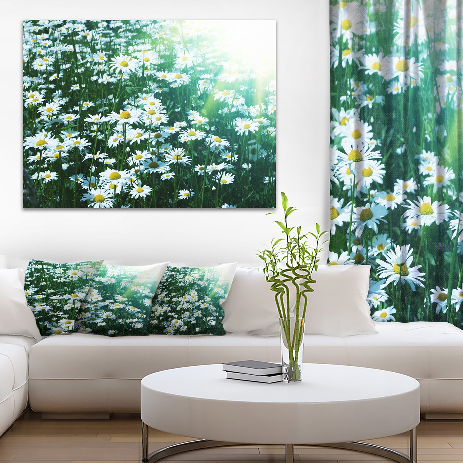 Sunny Garden with Cute White Flowers - Large Flower Canvas Artwork