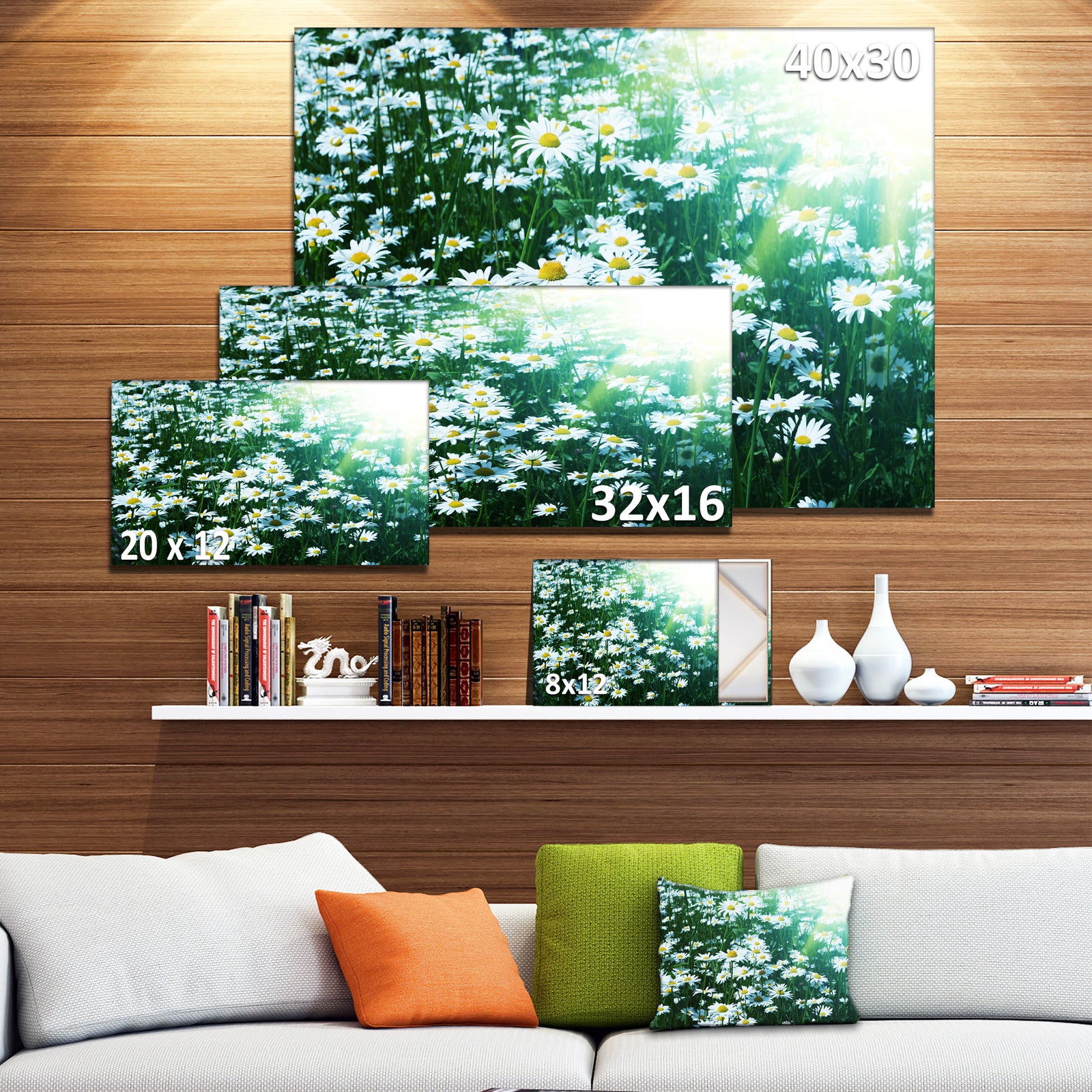 Sunny Garden with Cute White Flowers - Large Flower Canvas Artwork