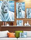 Silver Tiger with Water Background - African Canvas Artwork