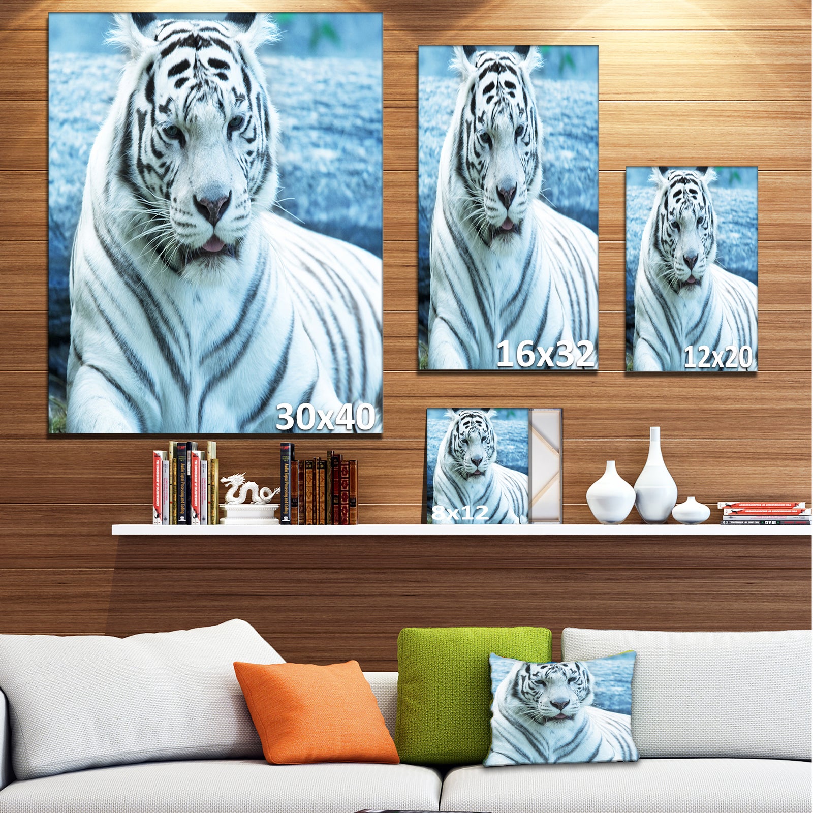 Silver Tiger with Water Background - African Canvas Artwork