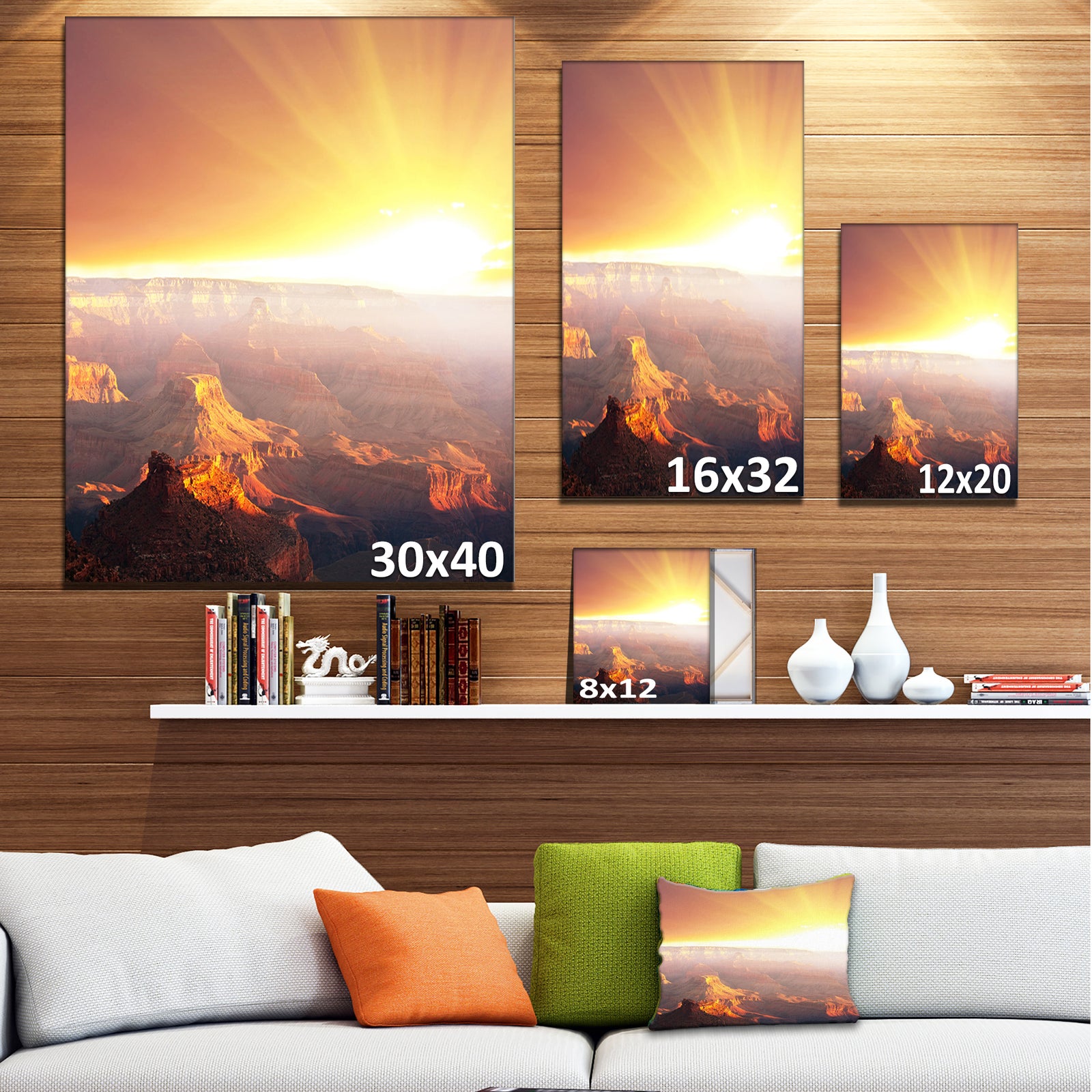 Grand Canyon with Bright Sunset - Oversized Landscape Canvas Art