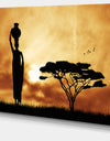 African Woman and Lonely Tree - African Landscape Canvas Art Print