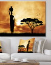 African Woman and Lonely Tree - African Landscape Canvas Art Print