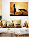 African Woman and Lonely Tree - African Landscape Canvas Art Print